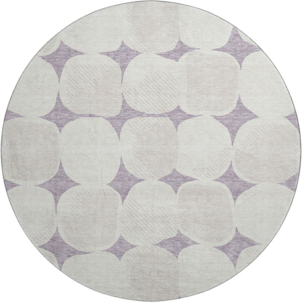 HomeRoots 8' Lavender Abstract Geometric Round Rug - UV Protected, Washable, Durable for Modern Spaces 669207
