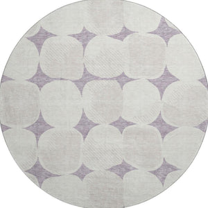 HomeRoots 8' Lavender Abstract Geometric Round Rug - UV Protected, Washable, Durable for Modern Spaces 669207