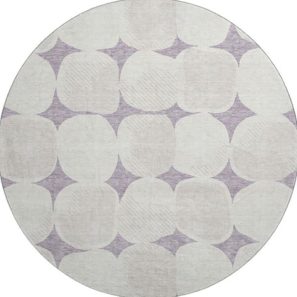 HomeRoots 8' Lavender Abstract Geometric Round Rug - UV Protected, Washable, Durable for Modern Spaces 669207