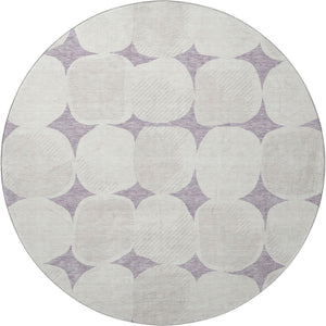 HomeRoots 8' Lavender Abstract Geometric Round Rug - UV Protected, Washable, Durable for Modern Spaces 669207