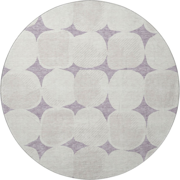 HomeRoots 8' Lavender Abstract Geometric Round Rug - UV Protected, Washable, Durable for Modern Spaces 669207