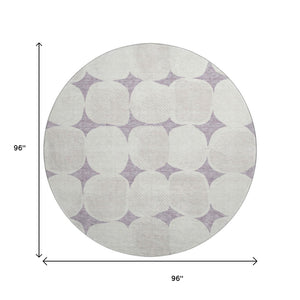 HomeRoots 8' Lavender Abstract Geometric Round Rug - UV Protected, Washable, Durable for Modern Spaces 669207