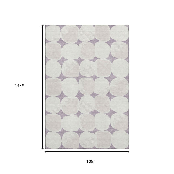 HomeRoots 9' X 12' Stylish Lavender and Ivory Abstract Geometric Area Rug - Washable, UV Protected, Durable Design 669209