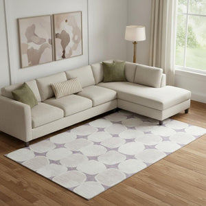 HomeRoots 9' X 12' Stylish Lavender and Ivory Abstract Geometric Area Rug - Washable, UV Protected, Durable Design 669209