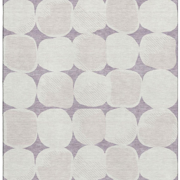 HomeRoots 9' X 12' Stylish Lavender and Ivory Abstract Geometric Area Rug - Washable, UV Protected, Durable Design 669209
