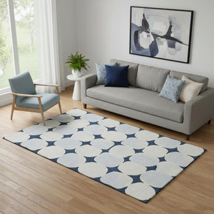 HomeRoots 5' X 8' Navy Blue & Ivory Geometric Area Rug - Washable, UV-Protected, Durable for Homes with Kids & Pets 669212