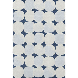 HomeRoots 5' X 8' Navy Blue & Ivory Geometric Area Rug - Washable, UV-Protected, Durable for Homes with Kids & Pets 669212