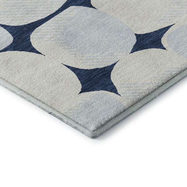 HomeRoots 8' Navy Blue & Ivory Abstract Geometric Round Rug – Washable, UV Protected, Kid & Pet Friendly! 669213