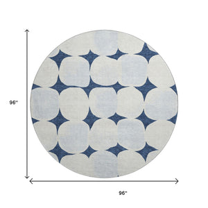 HomeRoots 8' Navy Blue & Ivory Abstract Geometric Round Rug – Washable, UV Protected, Kid & Pet Friendly! 669213