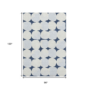 HomeRoots 8' X 10' Stylish Navy Blue and Ivory Abstract Area Rug with UV Protection for Modern Spaces 669214