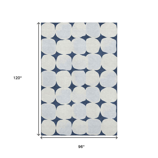 HomeRoots 8' X 10' Stylish Navy Blue and Ivory Abstract Area Rug with UV Protection for Modern Spaces 669214