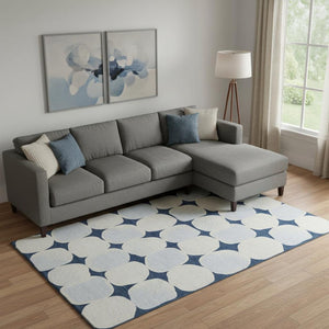 HomeRoots 8' X 10' Stylish Navy Blue and Ivory Abstract Area Rug with UV Protection for Modern Spaces 669214
