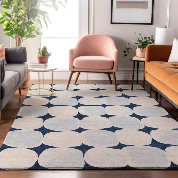 HomeRoots 8' X 10' Stylish Navy Blue and Ivory Abstract Area Rug with UV Protection for Modern Spaces 669214