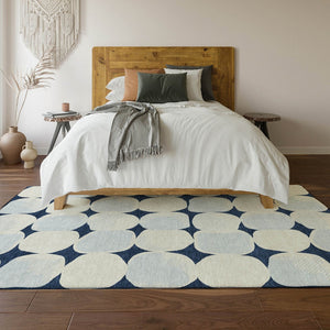 HomeRoots 8' X 10' Stylish Navy Blue and Ivory Abstract Area Rug with UV Protection for Modern Spaces 669214