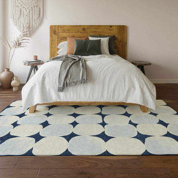 HomeRoots 8' X 10' Stylish Navy Blue and Ivory Abstract Area Rug with UV Protection for Modern Spaces 669214