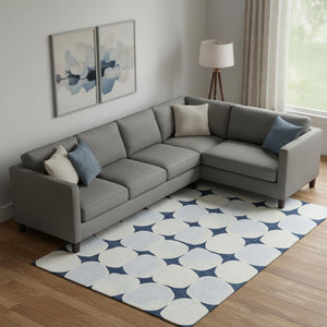 HomeRoots 9' X 12' Navy Blue and Ivory Abstract Geometric Area Rug - Washable, UV Protected & Stain Resistant! 669215