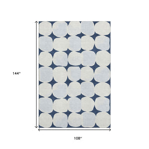 HomeRoots 9' X 12' Navy Blue and Ivory Abstract Geometric Area Rug - Washable, UV Protected & Stain Resistant! 669215
