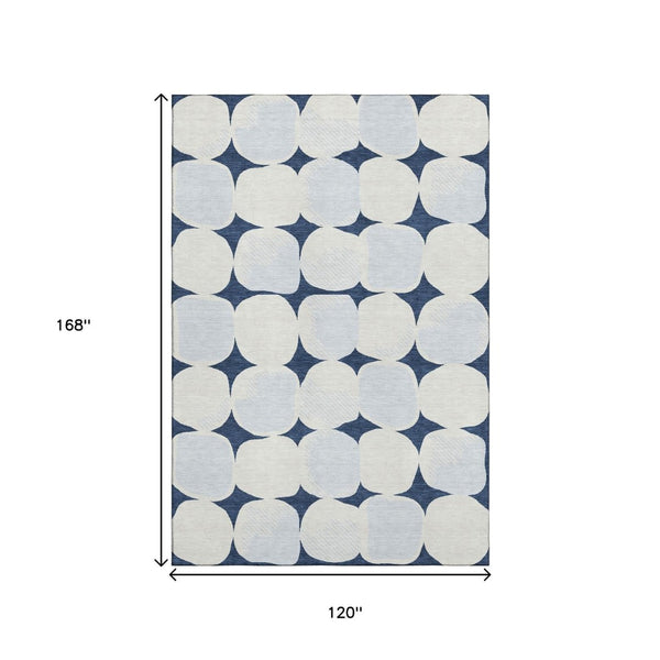 HomeRoots 10' Navy Blue & Ivory Abstract Geometric Area Rug - Washable, UV Protected, Ideal for High-Traffic Homes 669216