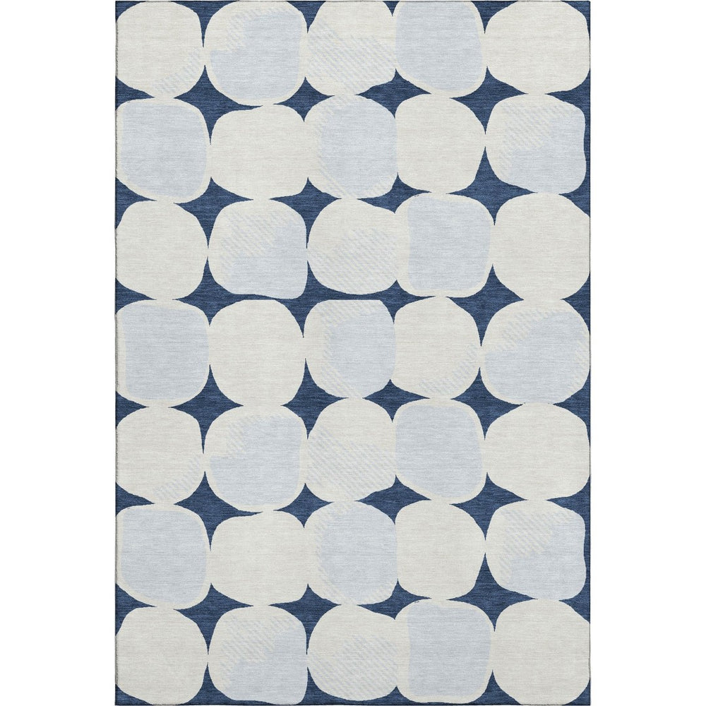 HomeRoots 10' Navy Blue & Ivory Abstract Geometric Area Rug - Washable, UV Protected, Ideal for High-Traffic Homes 669216