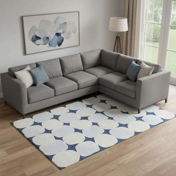 HomeRoots 10' Navy Blue & Ivory Abstract Geometric Area Rug - Washable, UV Protected, Ideal for High-Traffic Homes 669216