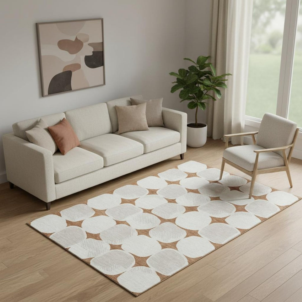 HomeRoots 5' X 8' Rust and Ivory Abstract Geometric Area Rug - Washable, UV Protected, Durable, Stylish Design 669218