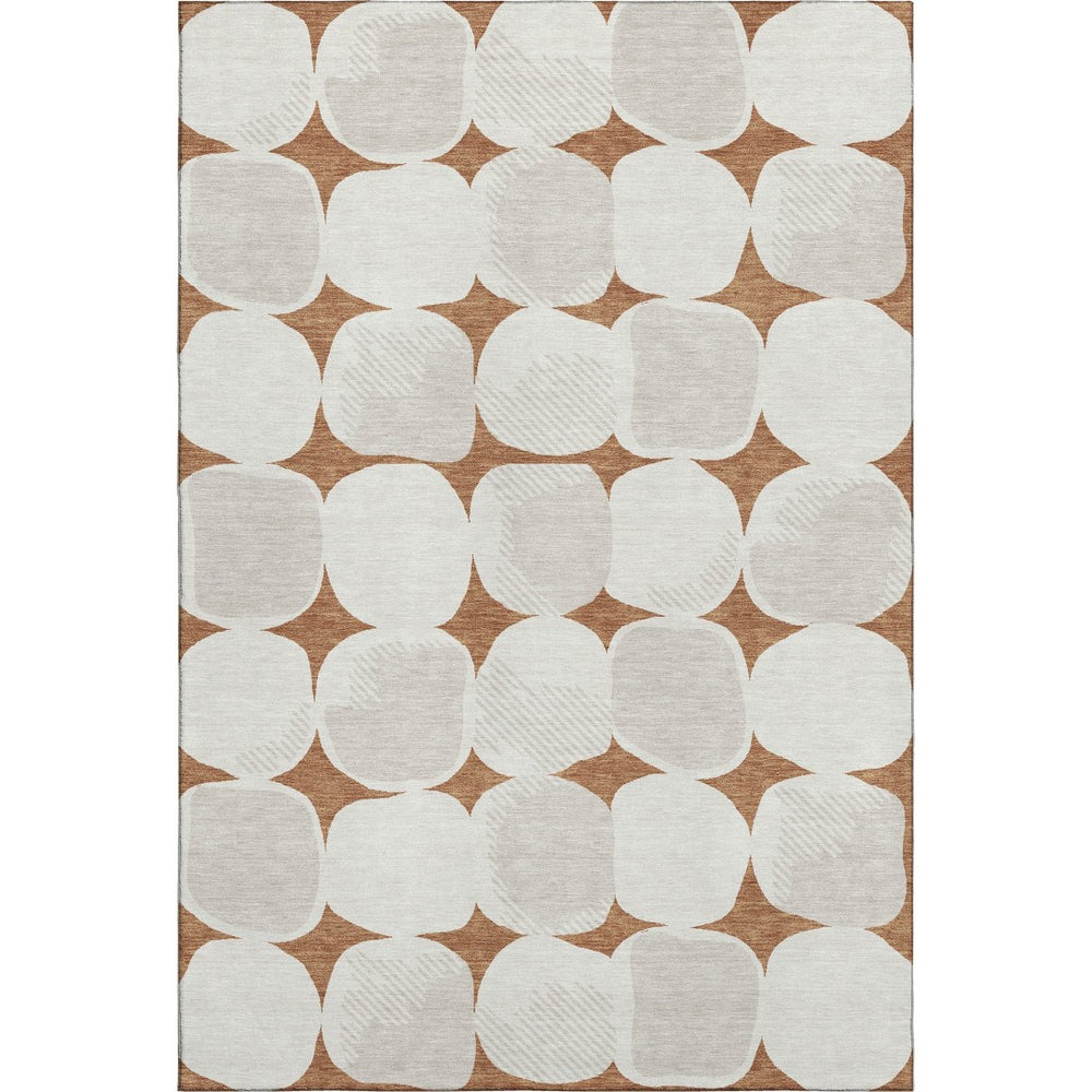 HomeRoots 5' X 8' Rust and Ivory Abstract Geometric Area Rug - Washable, UV Protected, Durable, Stylish Design 669218