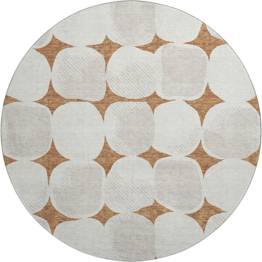 HomeRoots 8' Stylish Rust and Ivory Abstract Geometric Round Rug - Washable, UV Protected, Durable Design! 669219