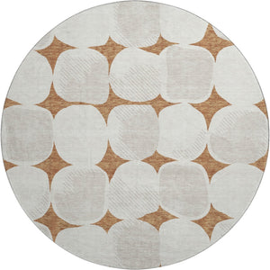 HomeRoots 8' Stylish Rust and Ivory Abstract Geometric Round Rug - Washable, UV Protected, Durable Design! 669219