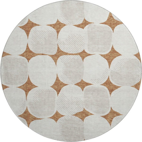 HomeRoots 8' Stylish Rust and Ivory Abstract Geometric Round Rug - Washable, UV Protected, Durable Design! 669219