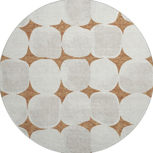 HomeRoots 8' Stylish Rust and Ivory Abstract Geometric Round Rug - Washable, UV Protected, Durable Design! 669219