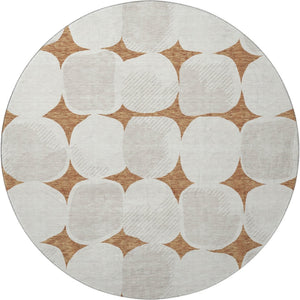 HomeRoots 8' Stylish Rust and Ivory Abstract Geometric Round Rug - Washable, UV Protected, Durable Design! 669219