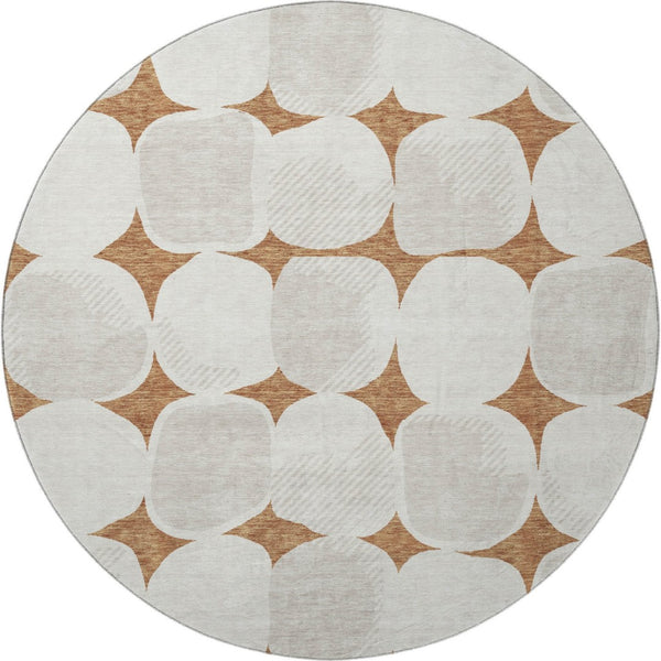 HomeRoots 8' Stylish Rust and Ivory Abstract Geometric Round Rug - Washable, UV Protected, Durable Design! 669219