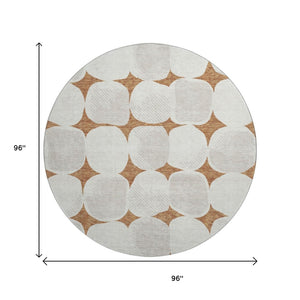HomeRoots 8' Stylish Rust and Ivory Abstract Geometric Round Rug - Washable, UV Protected, Durable Design! 669219