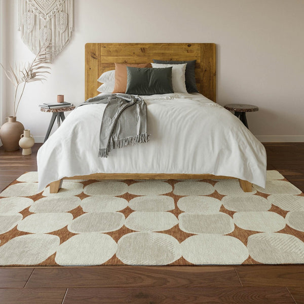 HomeRoots 8' X 10' Modern Rust & Ivory Abstract Geometric Area Rug – Washable, UV-Protected, Durable Design! 669220