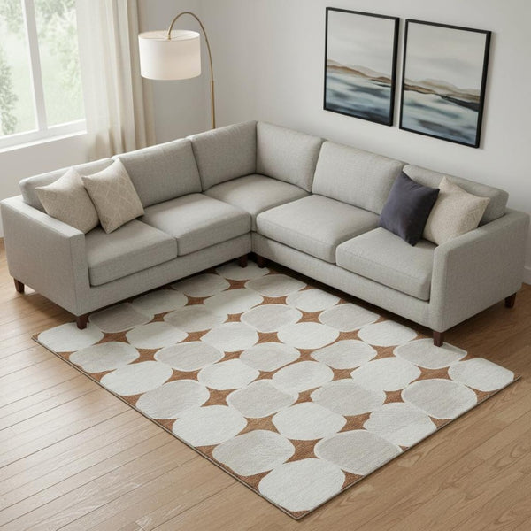 HomeRoots 9' X 12' Abstract Geometric Area Rug in Rust & Ivory - Washable, UV-Protected, and Durable Design 669221