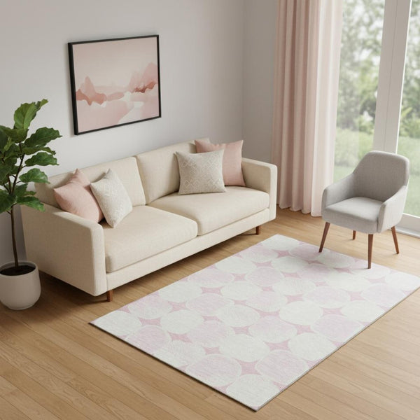 HomeRoots 5' X 8' Pink And Ivory Abstract Geometric Area Rug - Washable, UV Protected, Durable & Stylish Decor 669224