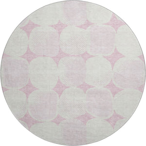 HomeRoots 8' Pink and Ivory Abstract Geometric Round Rug - Washable, UV Protected, Perfect for High-Traffic Areas 669225