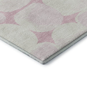 HomeRoots 8' Pink and Ivory Abstract Geometric Round Rug - Washable, UV Protected, Perfect for High-Traffic Areas 669225