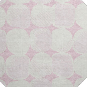 HomeRoots 8' Pink and Ivory Abstract Geometric Round Rug - Washable, UV Protected, Perfect for High-Traffic Areas 669225