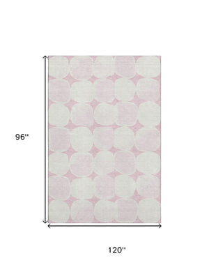 HomeRoots 8' X 10' Pink and Ivory Abstract Geometric Area Rug - Washable, UV-Protected, Perfect for Busy Homes! 669226