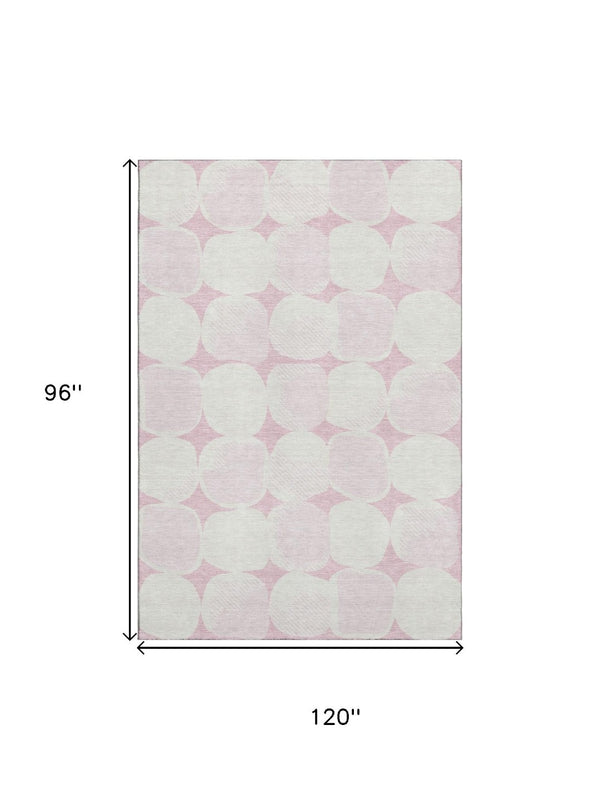 HomeRoots 8' X 10' Pink and Ivory Abstract Geometric Area Rug - Washable, UV-Protected, Perfect for Busy Homes! 669226