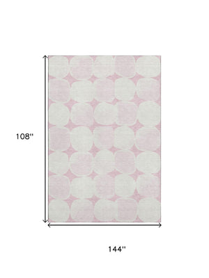 HomeRoots 9' X 12' Pink And Ivory Abstract Geometric Area Rug – Washable, UV-Protected, Perfect for High-Traffic Spaces! 669227