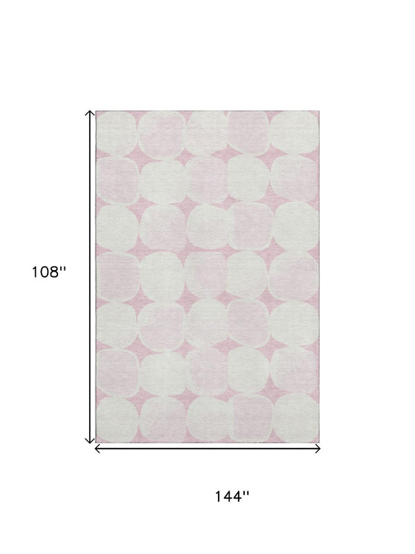 HomeRoots 9' X 12' Pink And Ivory Abstract Geometric Area Rug – Washable, UV-Protected, Perfect for High-Traffic Spaces! 669227