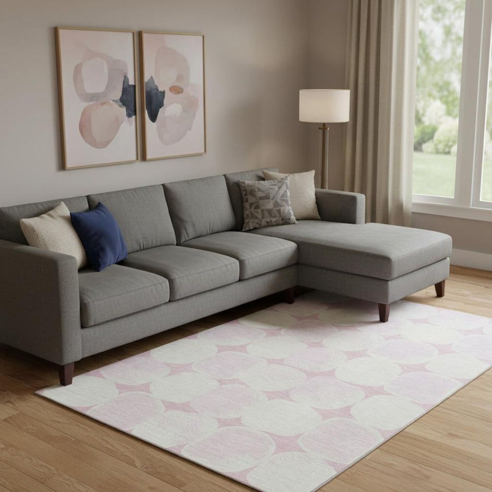 HomeRoots 9' X 12' Pink And Ivory Abstract Geometric Area Rug – Washable, UV-Protected, Perfect for High-Traffic Spaces! 669227