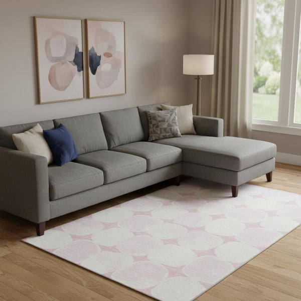 HomeRoots 9' X 12' Pink And Ivory Abstract Geometric Area Rug – Washable, UV-Protected, Perfect for High-Traffic Spaces! 669227