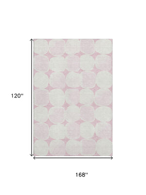 HomeRoots 10' X 14' Pink & Ivory Abstract Geometric Washable Area Rug with UV Protection for Modern Homes 669228