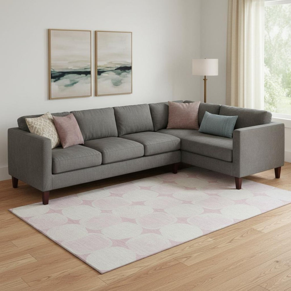HomeRoots 10' X 14' Pink & Ivory Abstract Geometric Washable Area Rug with UV Protection for Modern Homes 669228