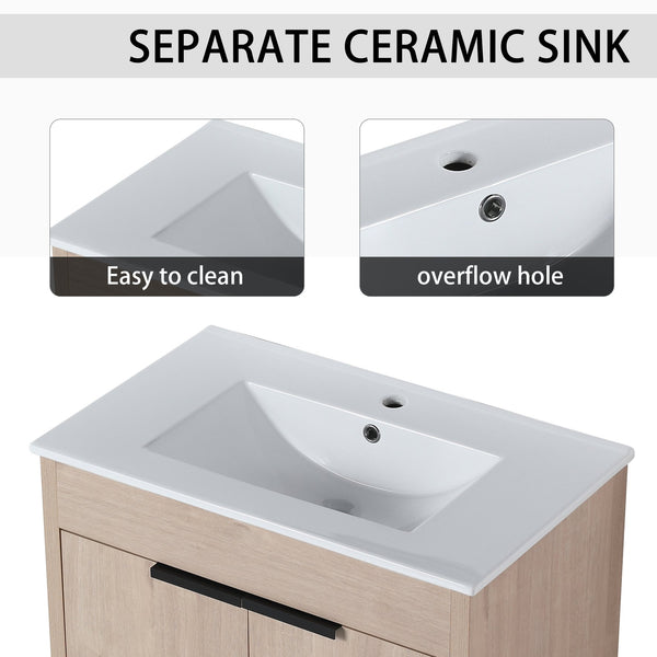 English Elm 72 Inch Freestanding Bathroom Vanity With Ceramic Sink, Soft-Close Doors & Ample Storage Solutions W999S00318