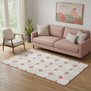 HomeRoots 5' X 8' Salmon and Ivory Abstract Geometric Area Rug – Washable, UV-Protected, and Low-Maintenance! 669230