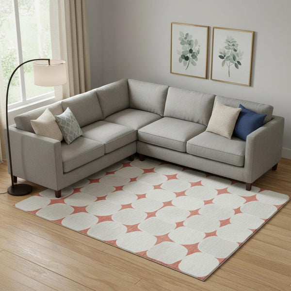 HomeRoots 8' X 10' Salmon and Ivory Geometric Area Rug – Washable, Stain-Resistant, UV Protected for Homes 669232